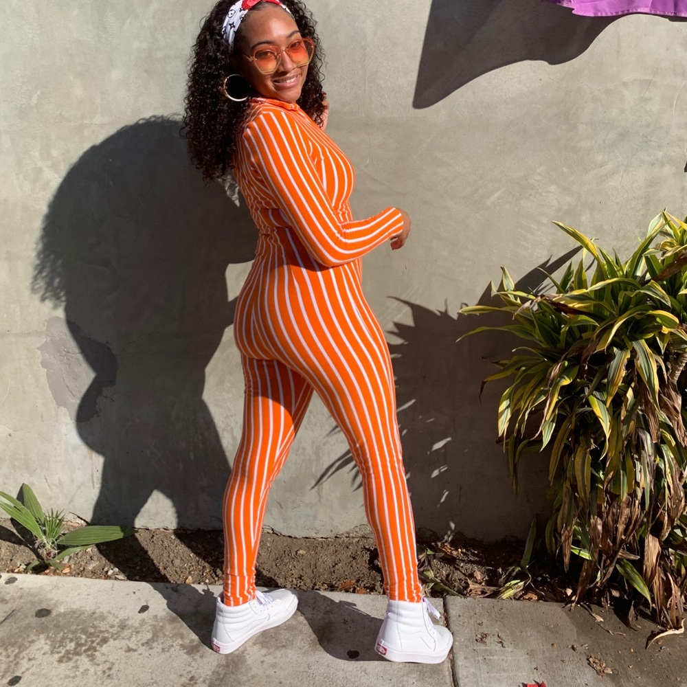 So Real orange & white jumpsuit